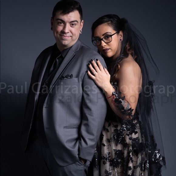 Casablanca black wedding dress and veil Casablanca black wedding dress and veil